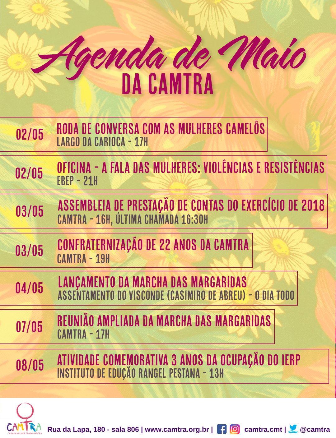 Leia mais sobre o artigo Agenda de Maio da Camtra