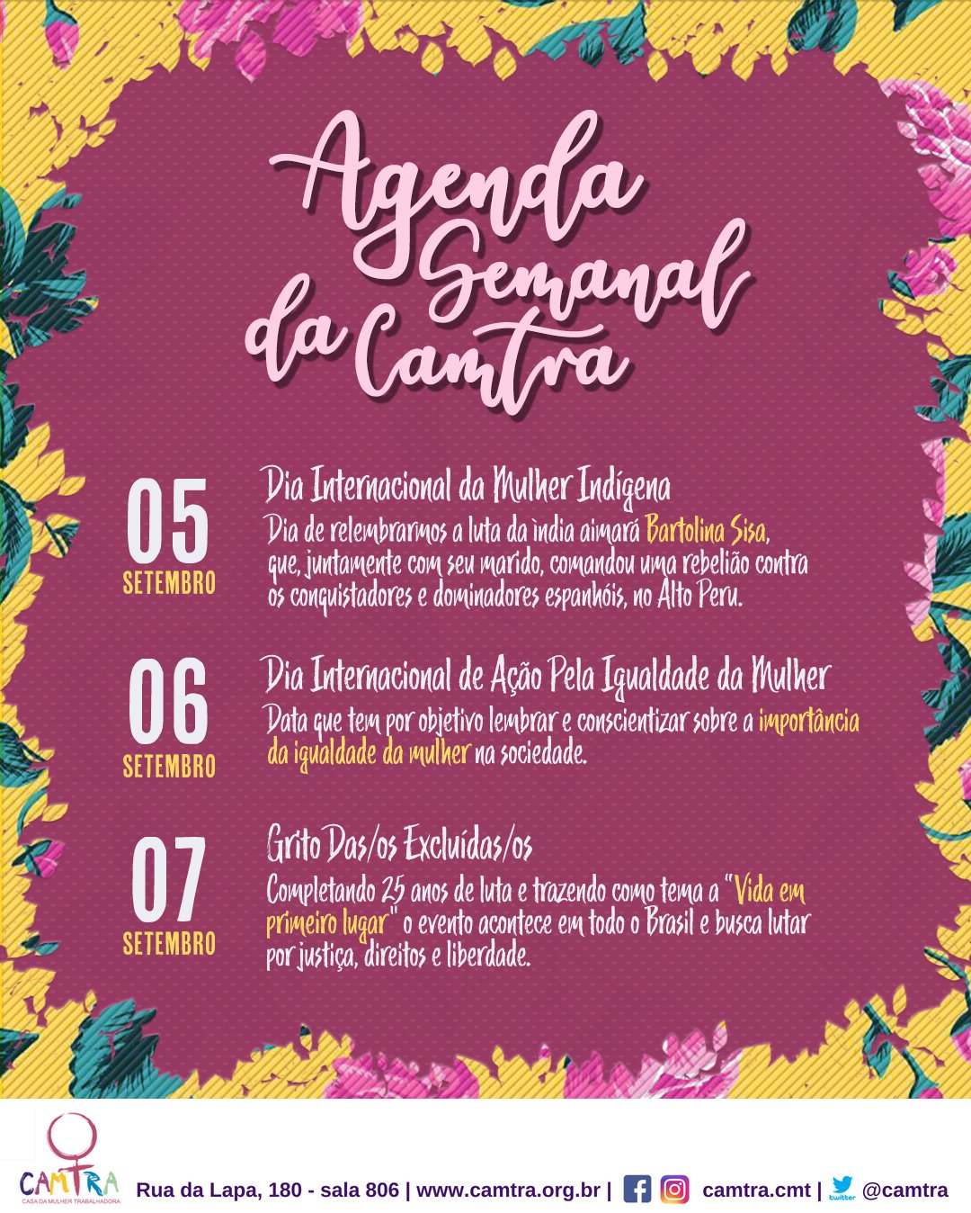 Você está visualizando atualmente Agenda Semanal da Camtra