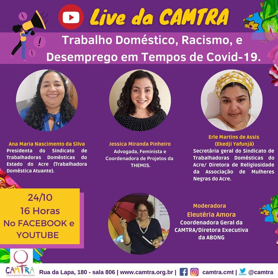 Leia mais sobre o artigo Live da CAMTRA: Trabalho Doméstico, Racismo e Desemprego em Tempos de Covid-19