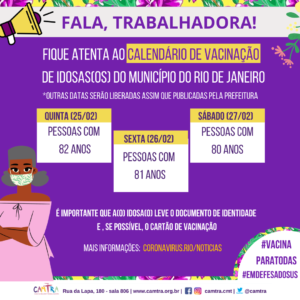 Leia mais sobre o artigo Fala, Trabalhadora! Calendário de vacinação idosas(os) no Rio de Janeiro