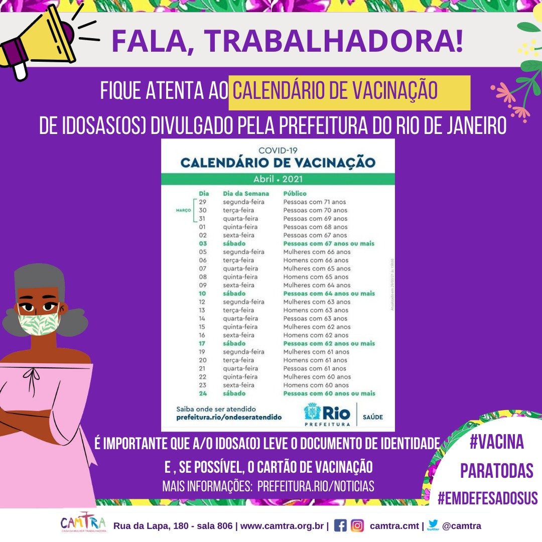 Leia mais sobre o artigo Atenção, mulheres trabalhadoras: Calendário de vacinação Covid-19 no Rio de Janeiro